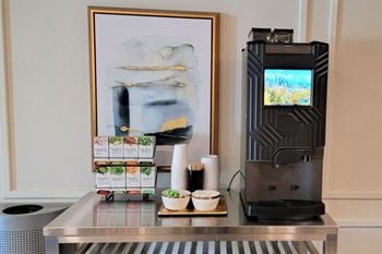 Lux Apartments Bellevue WA Coffee Bar with Free Coffee, Tea and Hot Chocolate Options